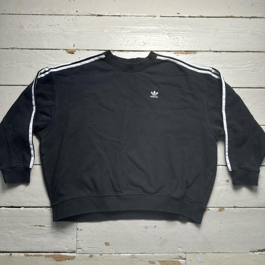 Adidas Originals Cropped Black and White Stripe Jumper