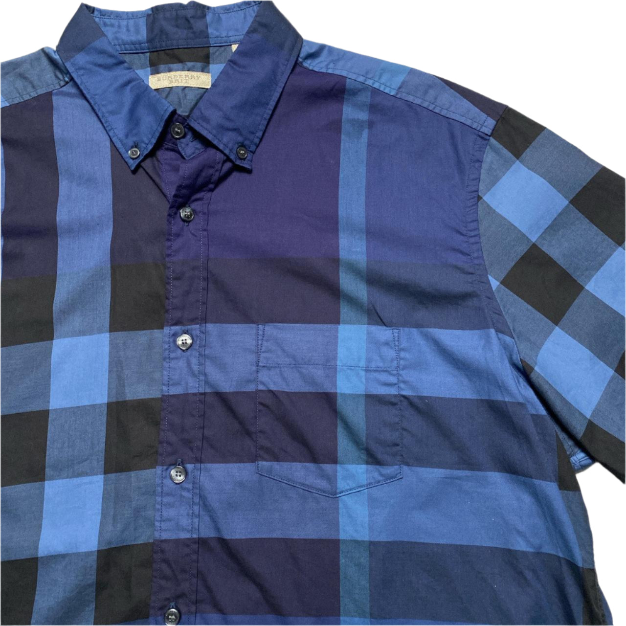 Burberry Brit Nova Check Blue and Black Short Sleeve Shirt (2XL)