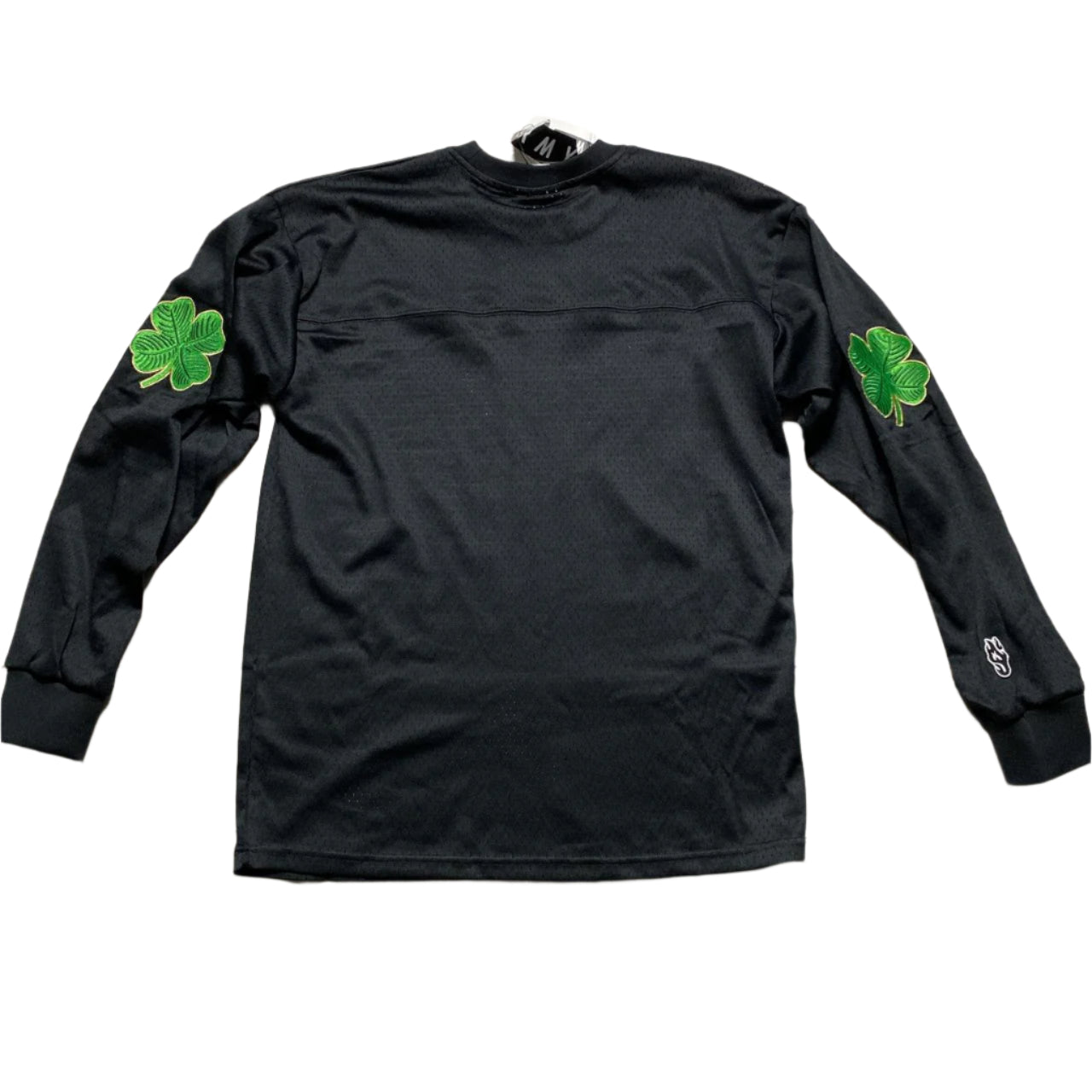 Grimey Black and Green Clovers Long Sleeve Football Jersey (M)