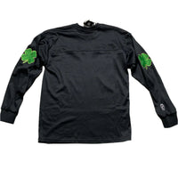 Grimey Black and Green Clovers Long Sleeve Football Jersey (M)