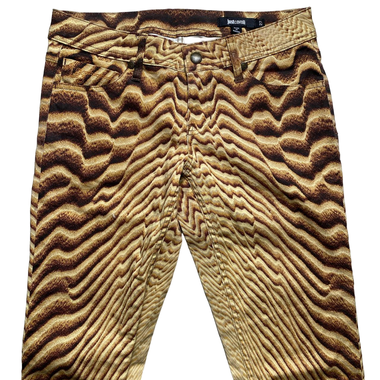 Just Cavalli Beige Brown Ripple Print Jean Trousers (27W)