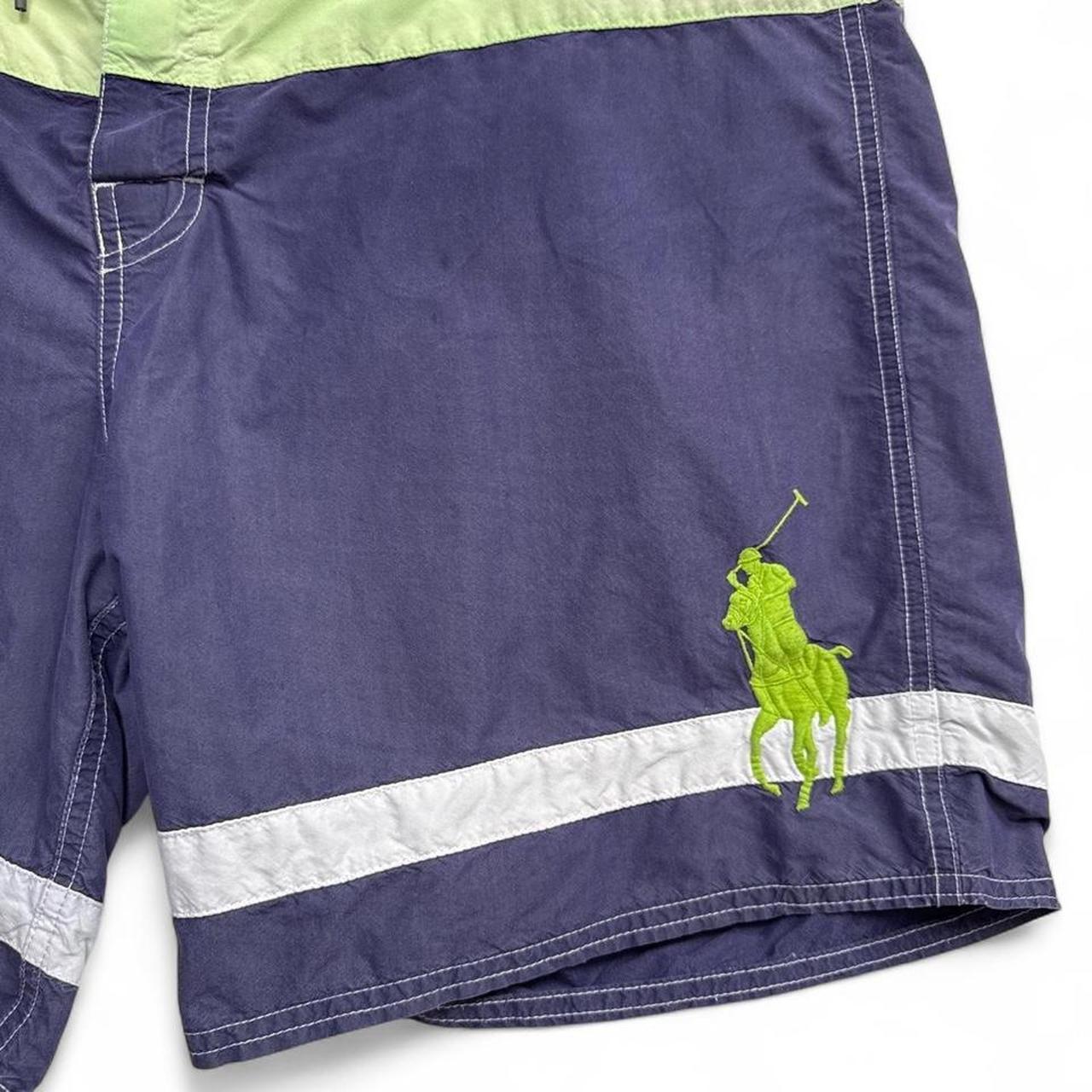 Ralph Lauren Polo Navy and Green Striped Swim Trunks Shorts (2XL)