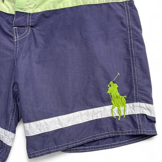Ralph Lauren Polo Navy and Green Striped Swim Trunks Shorts (2XL)