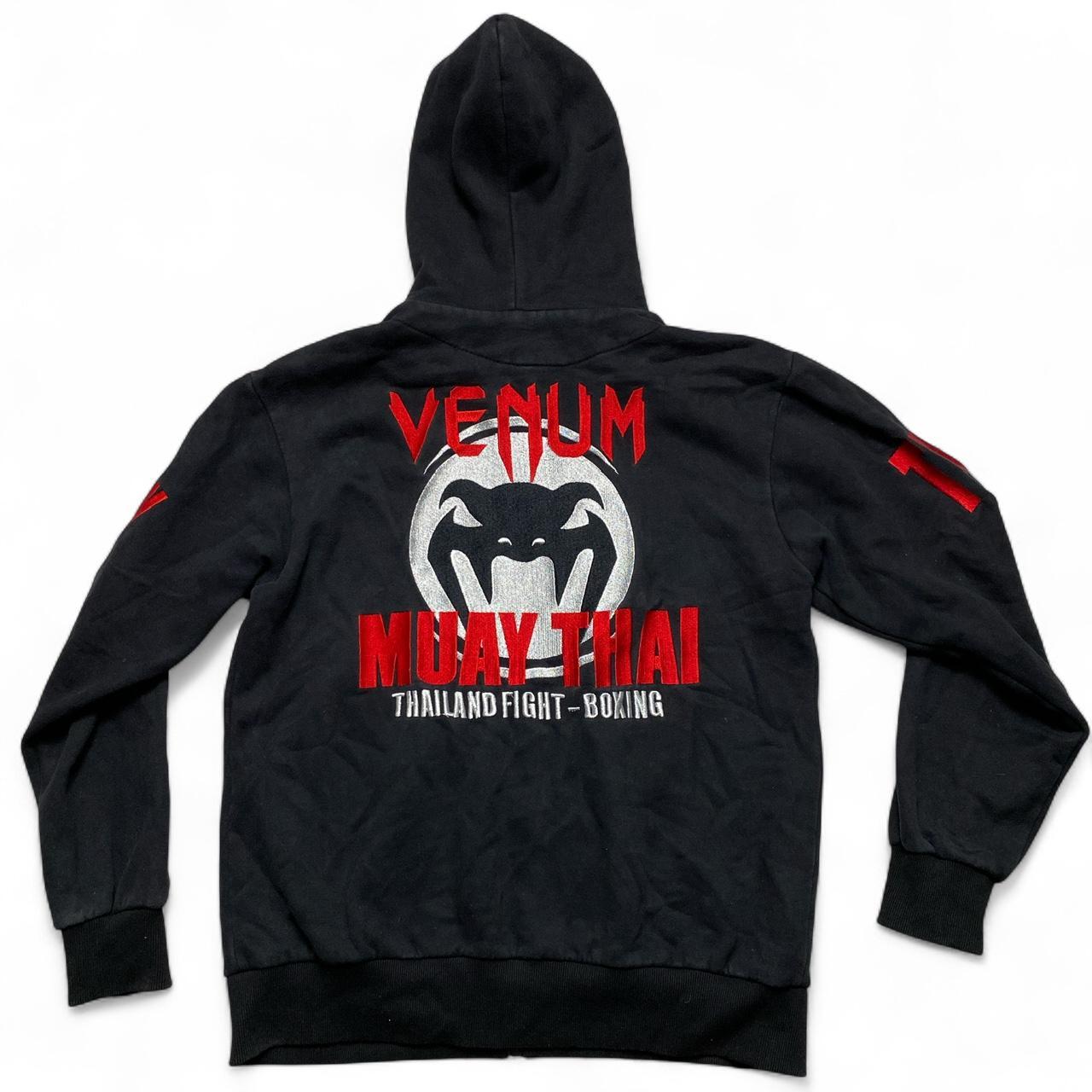 Venum Muay Thai Thailand Boxing Hoodie Black Red and Silver (M)