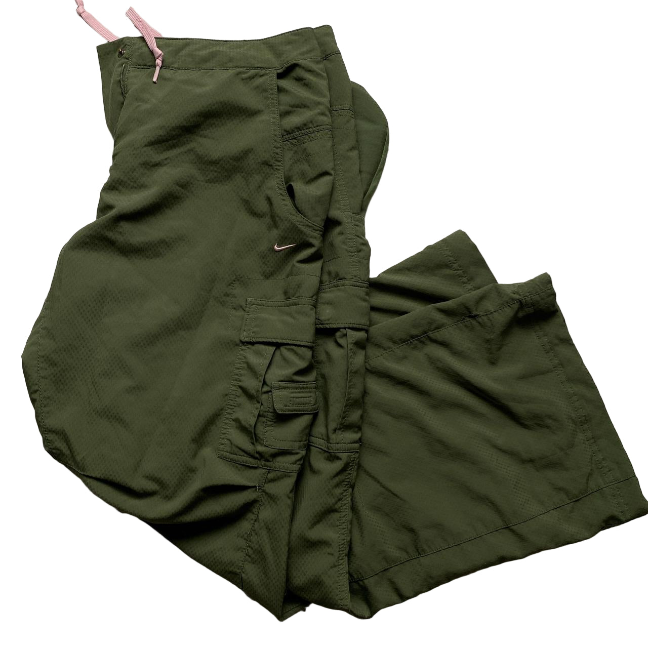 Nike Vintage Khaki Green and Pink Womens Cargo Baggy Combat Trousers (UK 12)