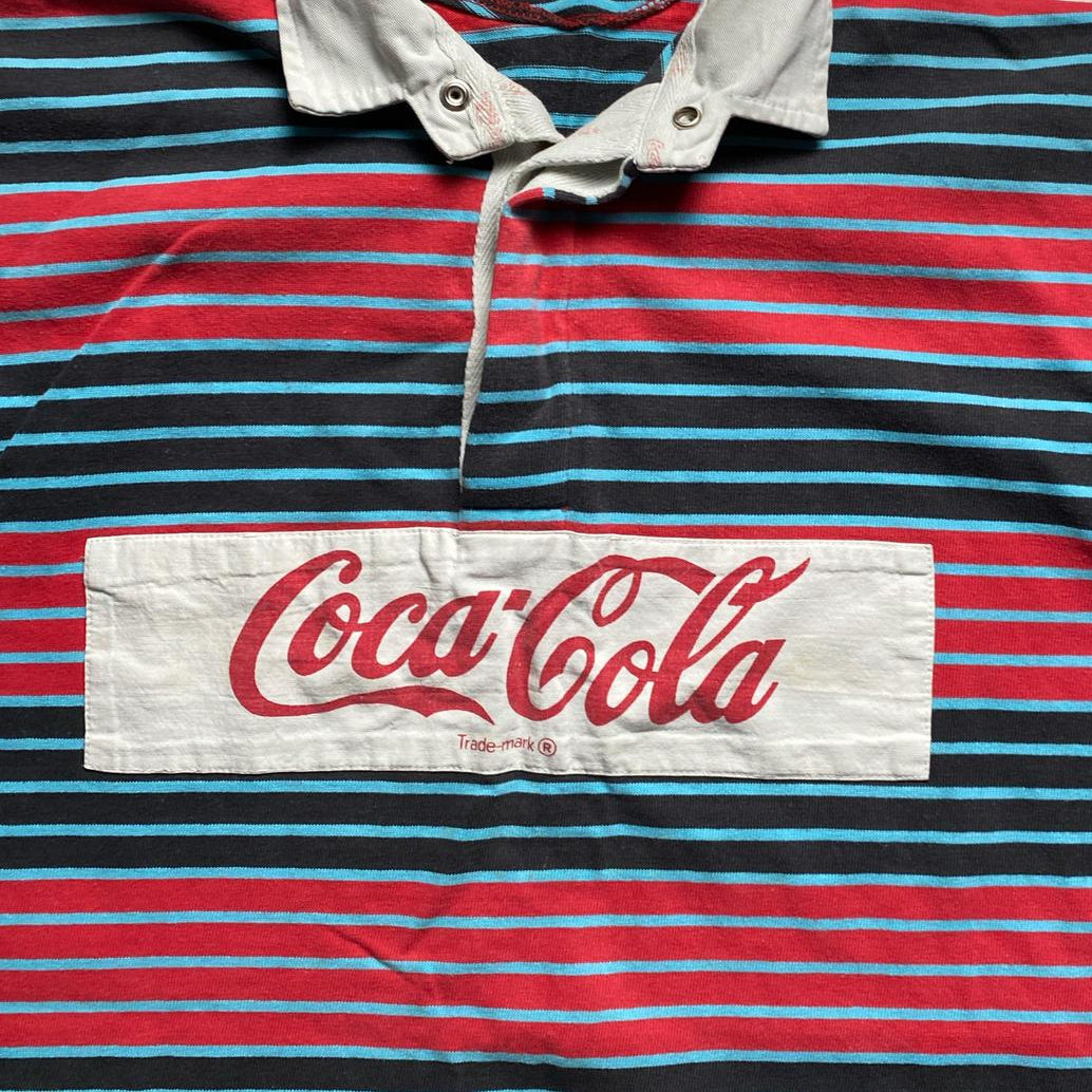 Coca Cola Vintage 90’s Striped Polo Long Sleeve Shirt (M)