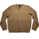 Ralph Lauren Polo Lambs Wool Brown V Neck Jumper (XL)