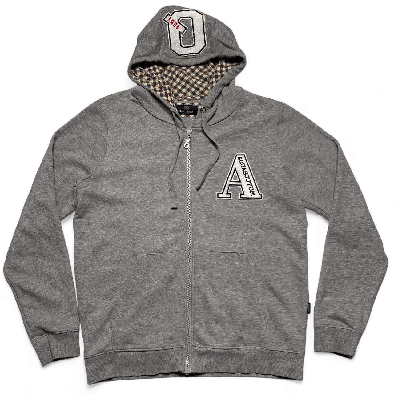 Aquascutum Grey and White Checked Hoodie (XL)