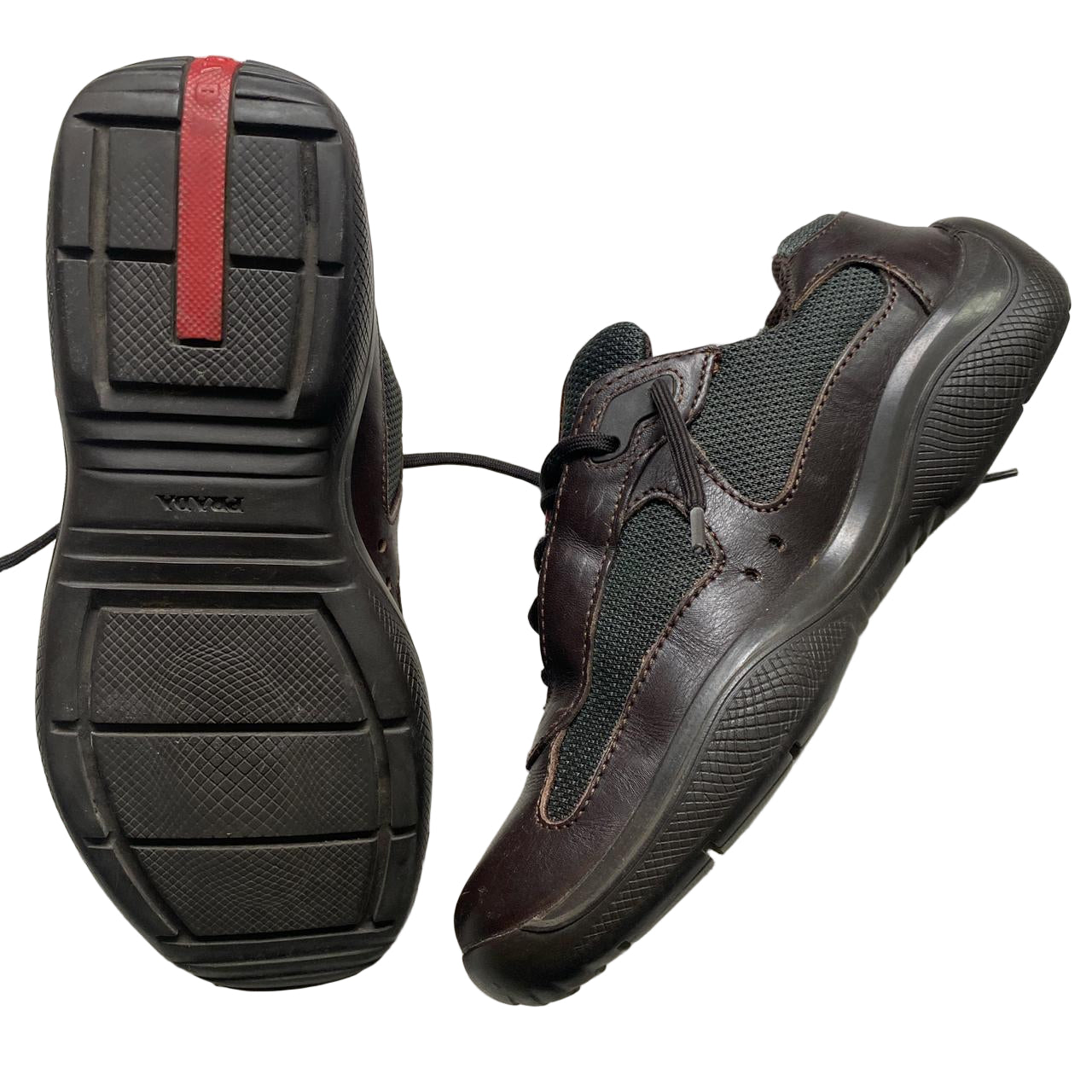 Prada Americas Cup Vintage Brown and Red Low Trainers (UK 4.5)