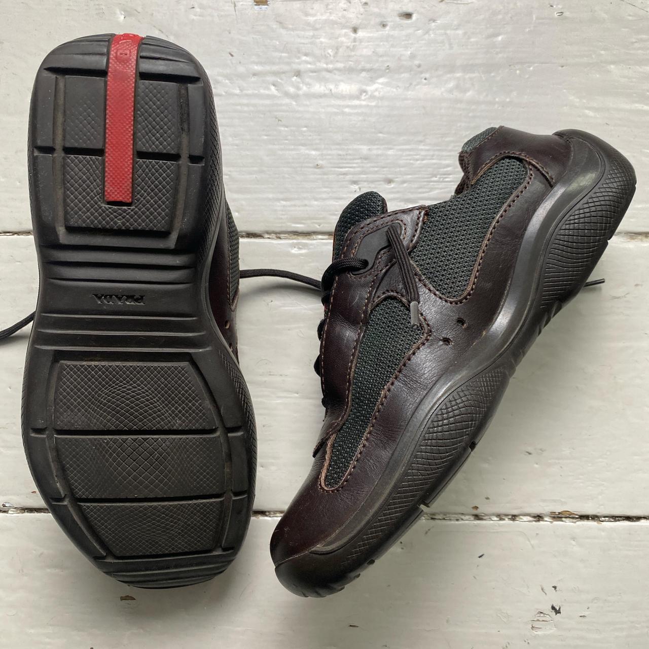 Prada Americas Cup Vintage Brown and Red Low Trainers