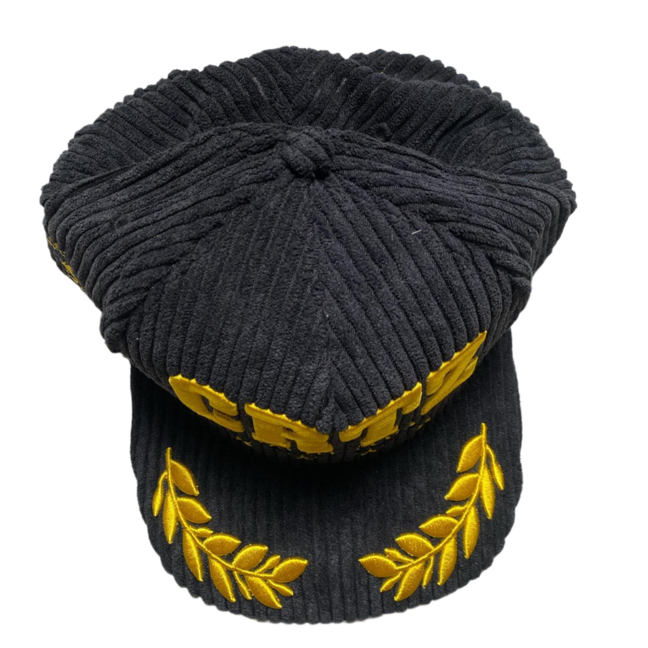 Corteiz CRTZ Soho Yacht Club Black and Gold Corduroy Velvet Snapback Cap