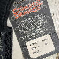 Criminal Damage Bondage Black White and Red Embroidery Baggy Jeans (30W)