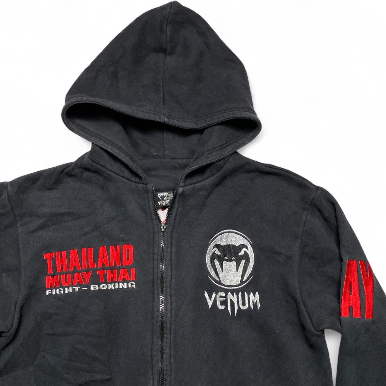 Venum Muay Thai Thailand Boxing Hoodie Black Red and Silver (M)