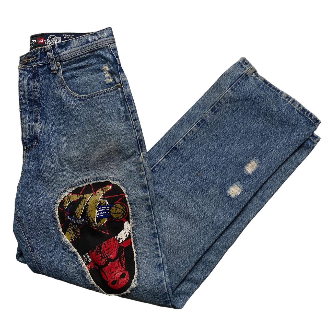 UNK Denim Vintage 90’s Basketball NBA Distressed Patch Jeans (30W)