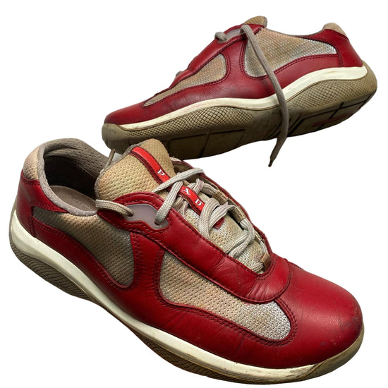 Prada Americas Cup Vintage Red and Grey Low Trainers (UK 5)