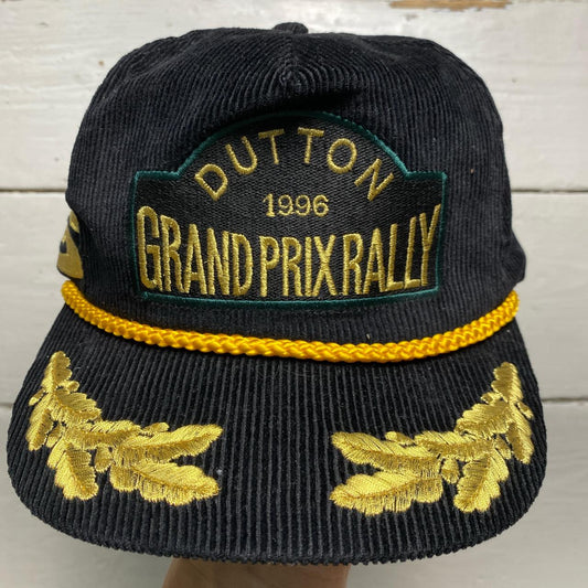 Dutton 1996 Grand Prix Rally Vintage Corduroy Cap Black and Gold Embroidery