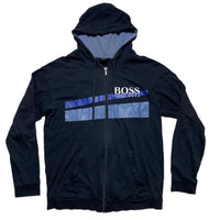 Hugo Boss Navy Blue and White Hoodie (M)
