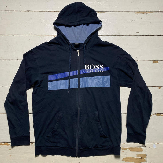 Hugo Boss Navy Blue and White Hoodie