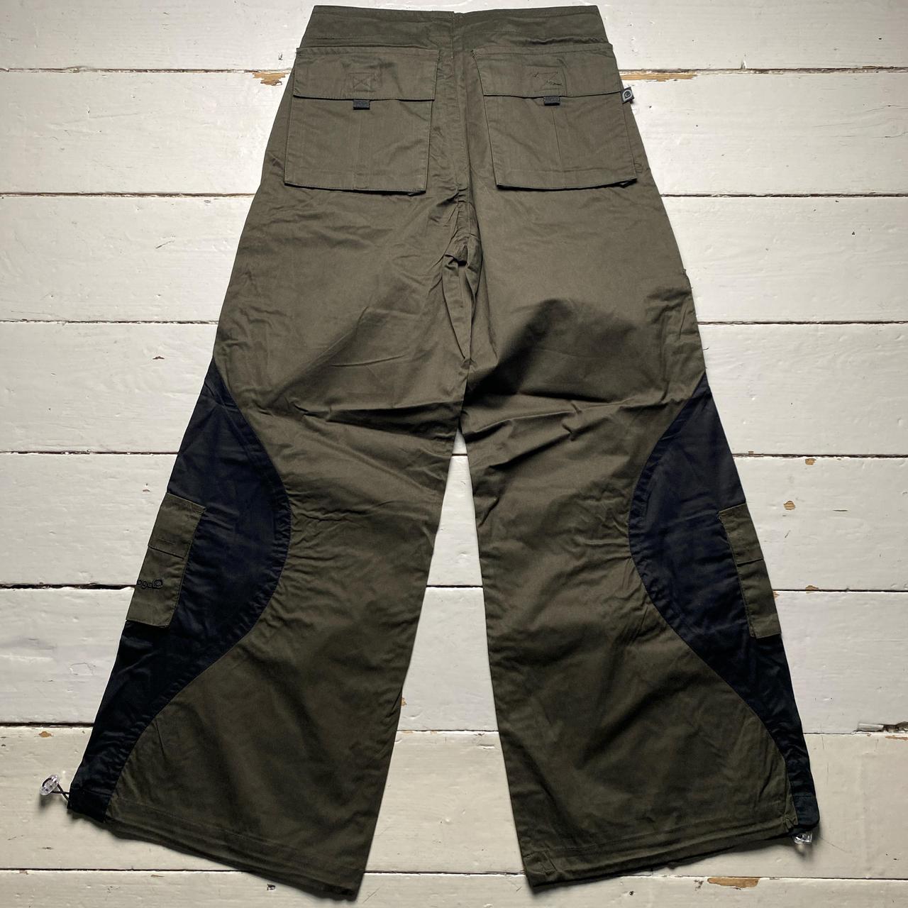 Criminal Damage Khaki Green and Black Baggy Cargo Parachute Combat Trousers