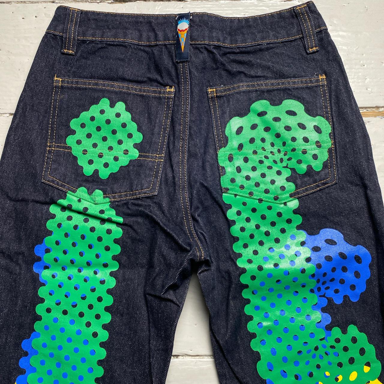 Ice Cream Big Print Graphic Jeans Green Blue and Yellow