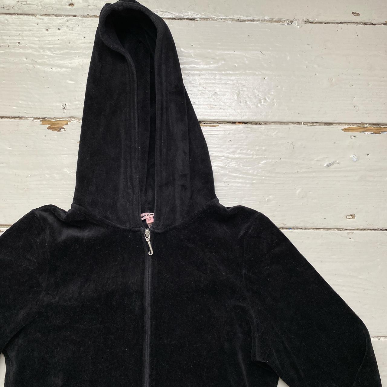 Juicy Couture Black and Pink Diamante Velour Hoodie