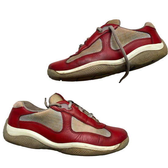 Prada Americas Cup Vintage Red and Grey Low Trainers (UK 5)
