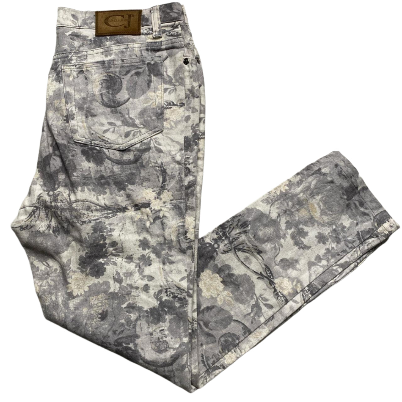 Cavalli Vintage Womens Floral Print White and Grey Jeans (30W)