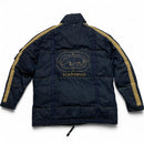 Ecko UNLTD Vintage Denim Navy and Brown Embroidery Puffer Jacket (L)