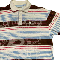 Rocawear Vintage Striped Brown White Baby Blue and Pink Polo Shirt (S)