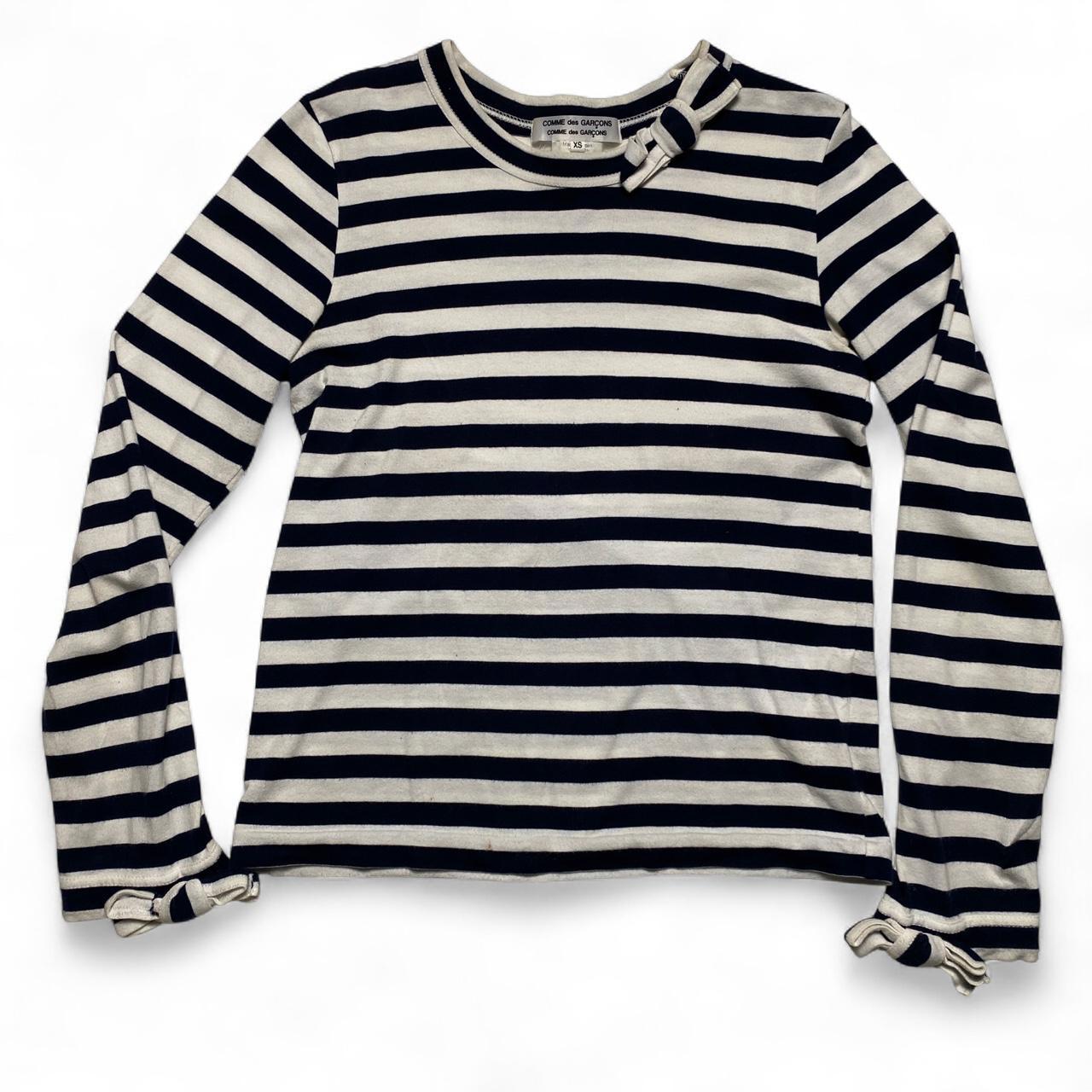 Comme des Garcons Womens Bow Striped Navy and White Long Sleeve T Shirt (XS)