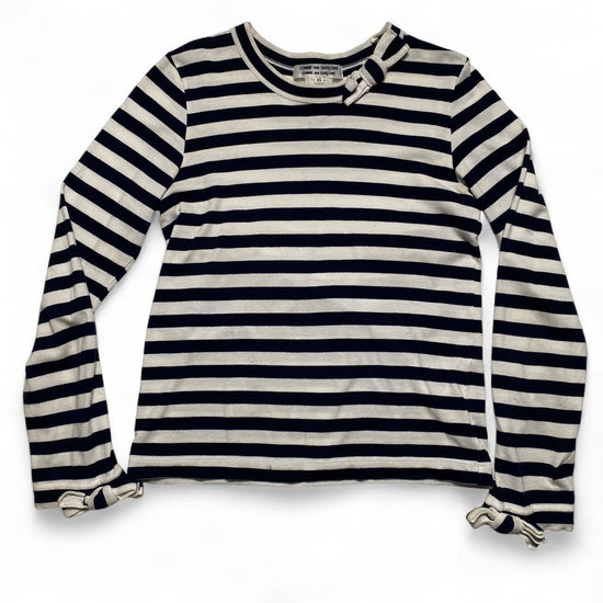 Comme des Garcons Womens Bow Striped Navy and White Long Sleeve T Shirt (XS)
