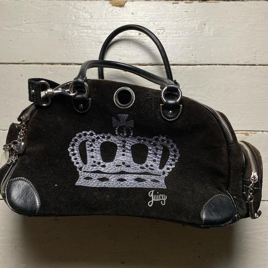 Juicy Couture Brown Suede and Silver Crown Doggy Couture Dog or Cat Holder Travel Bag