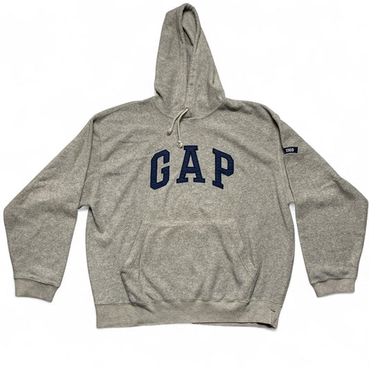 GAP Grey Fleece Hoodie Navy Spellout (M)