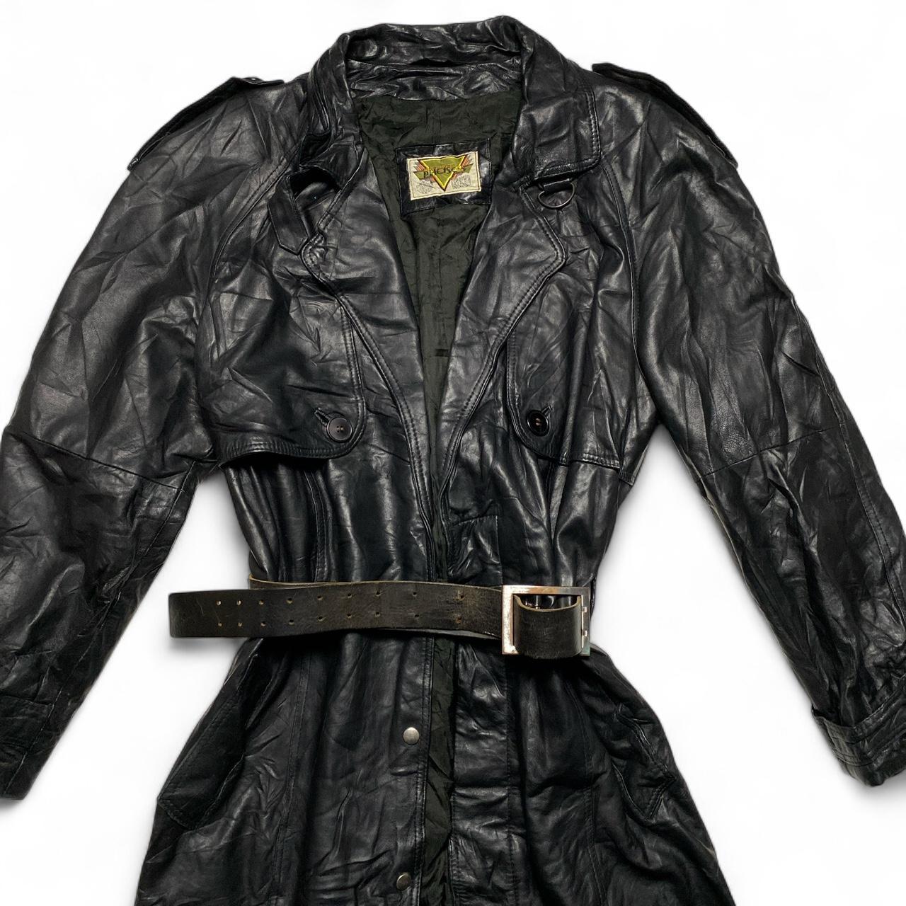 Phase2  Black 70’s. 80’s  vintage Leather Long Trench Coat (M)