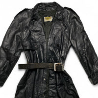 Phase2  Black 70’s. 80’s  vintage Leather Long Trench Coat (M)