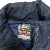 Ecko UNLTD Vintage Denim Navy and Brown Embroidery Puffer Jacket (L)