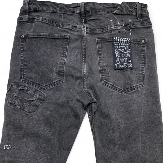 Ksubi Charcoal Grey Slim Distressed Patchwork Slim Jeans