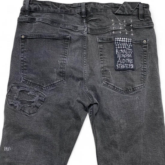 Ksubi Charcoal Grey Slim Distressed Patchwork Slim Jeans (34W)
