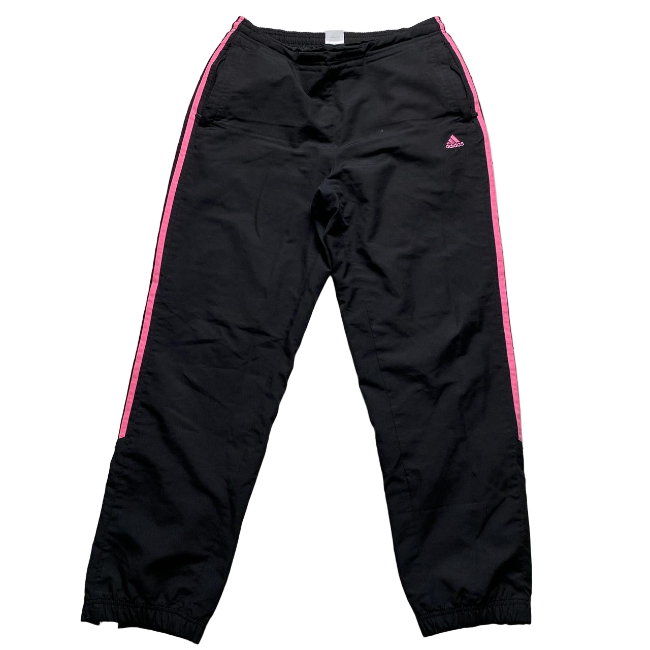 Adidas Womens Vintage Black and Pink Shell Baggy Trackpant Bottoms (M)