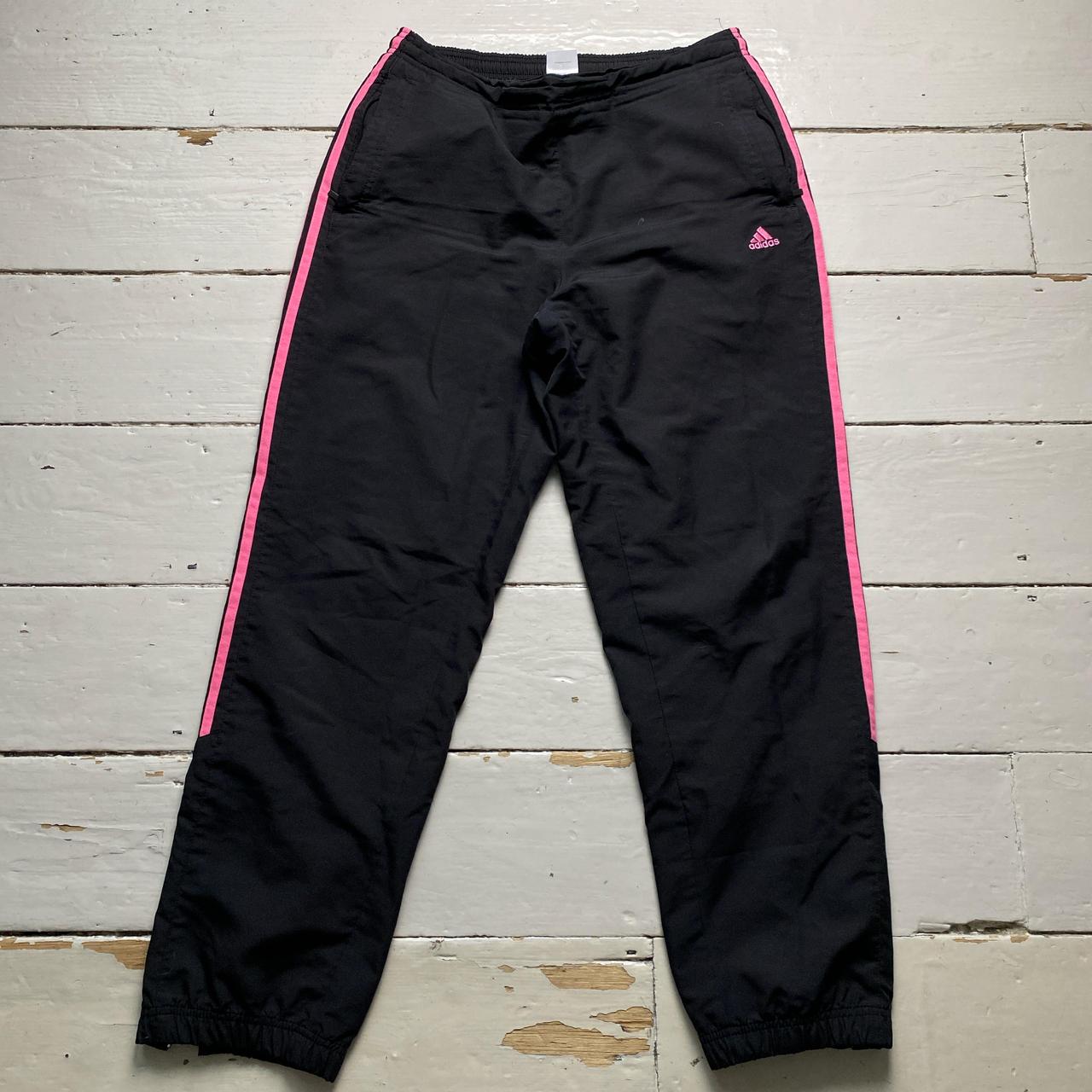 Adidas Womens Vintage Black and Pink Shell Baggy Trackpant Bottoms