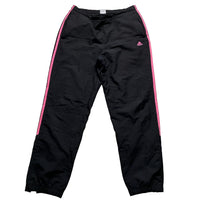 Adidas Womens Vintage Black and Pink Shell Baggy Trackpant Bottoms (M)