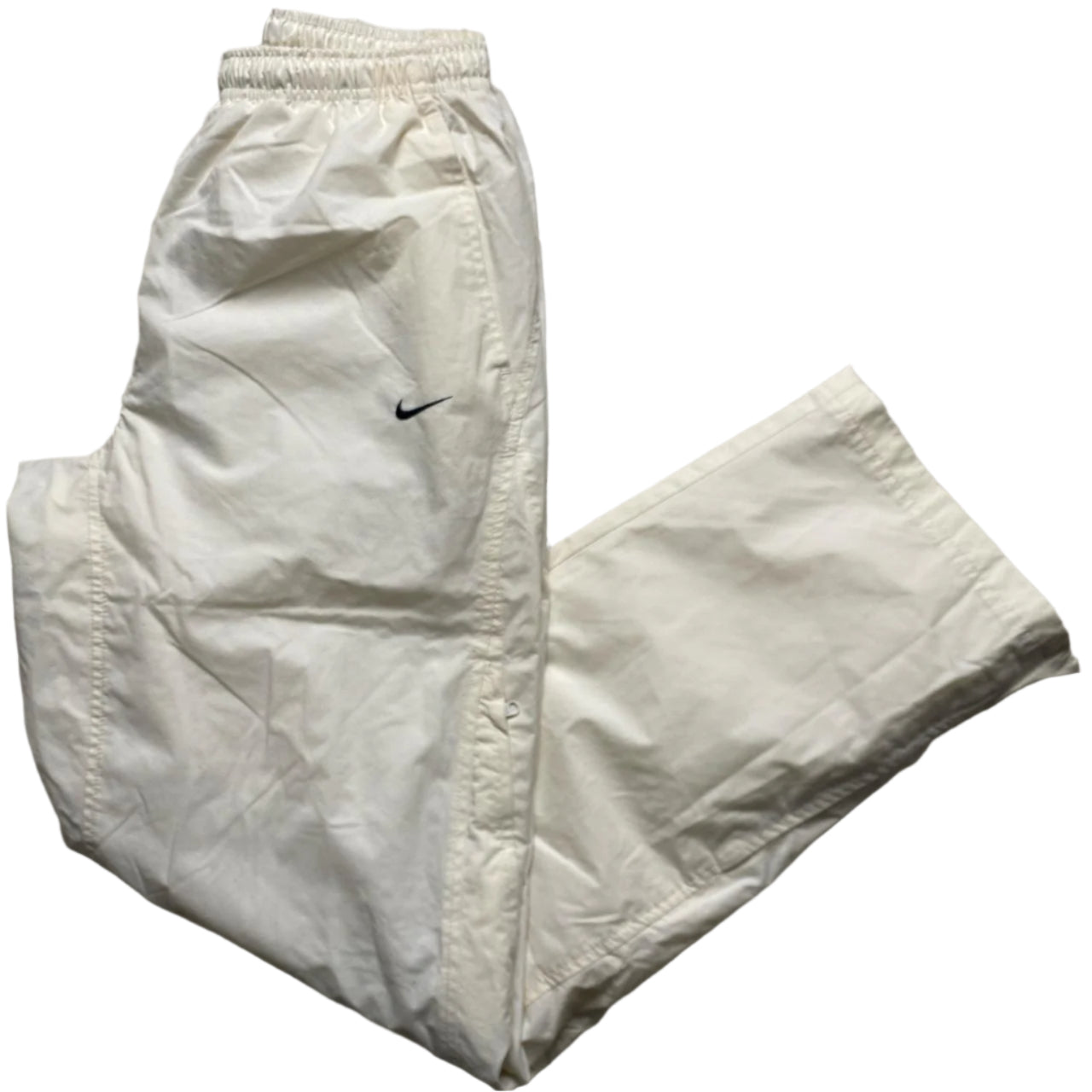 Nike Cream White and Navy Swoosh Baggy Trackpant Shell Bottoms (M)