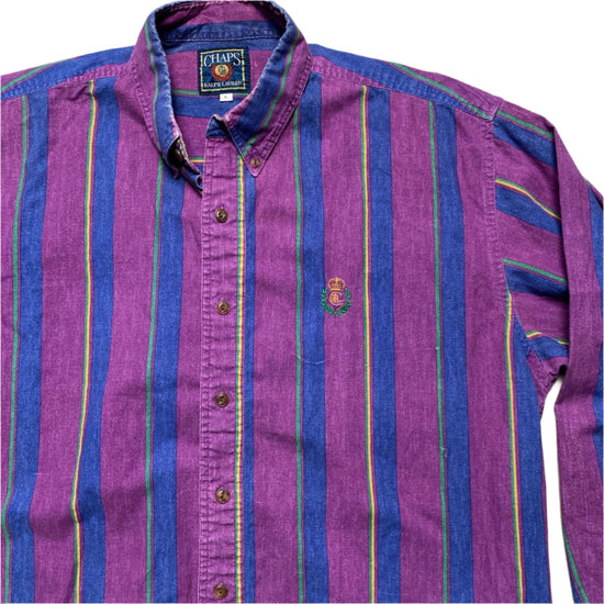 Chaps Vintage 90’s Purple and Blue Striped Shirt (L)