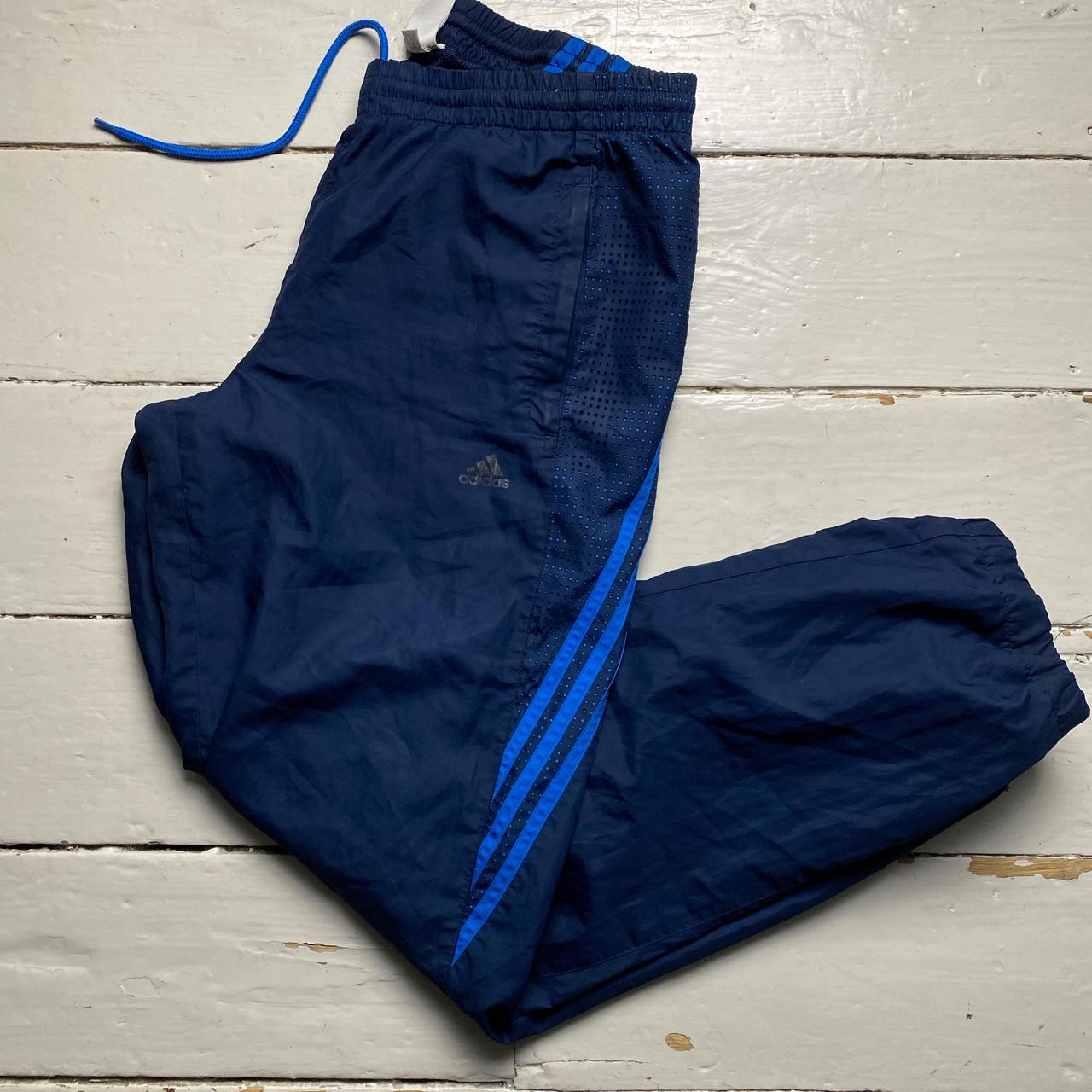 Adidas Navy and Blue Stripe Shell Trackpant Baggy Bottoms