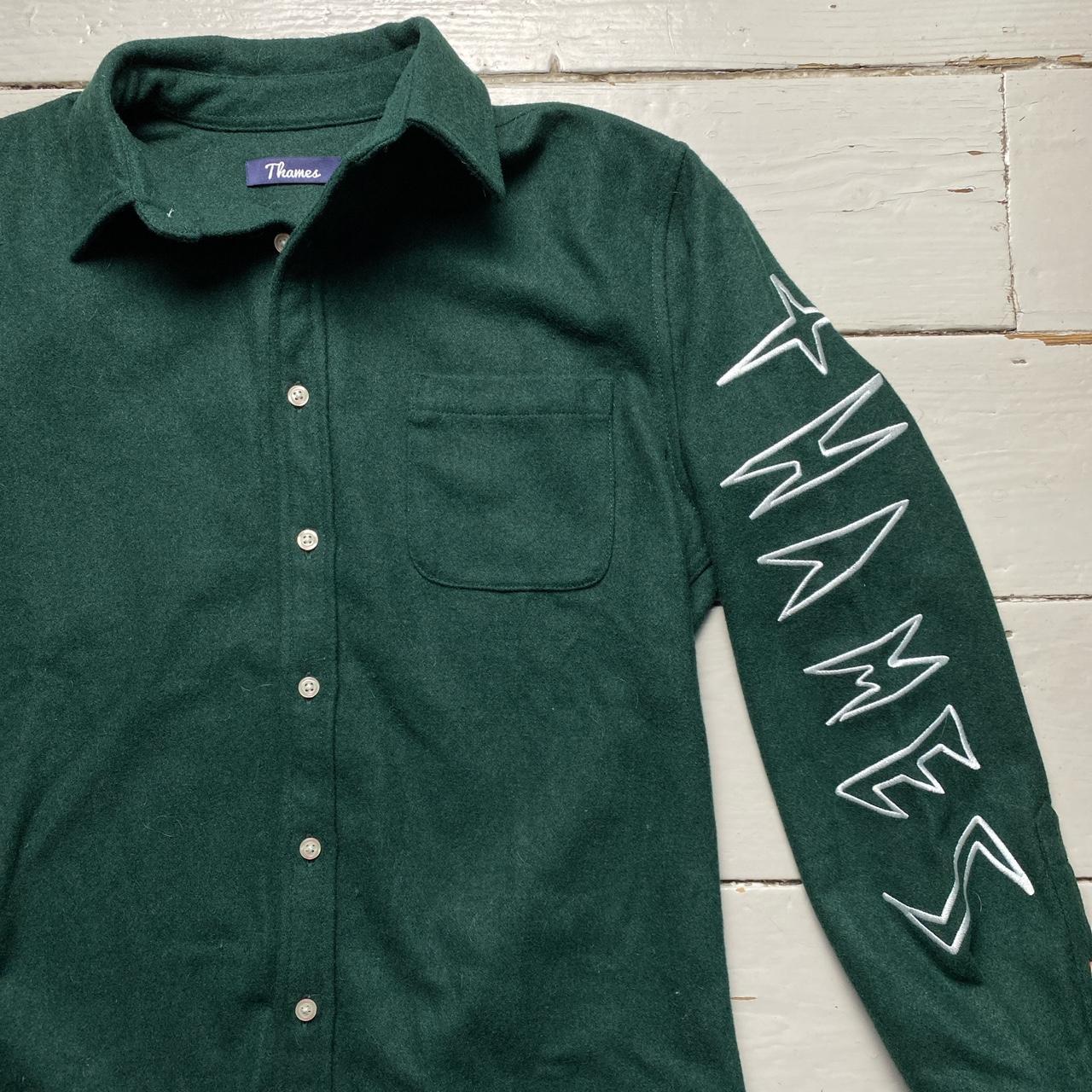 Thames Green Wool and White Embroidery Long Sleeve Shirt