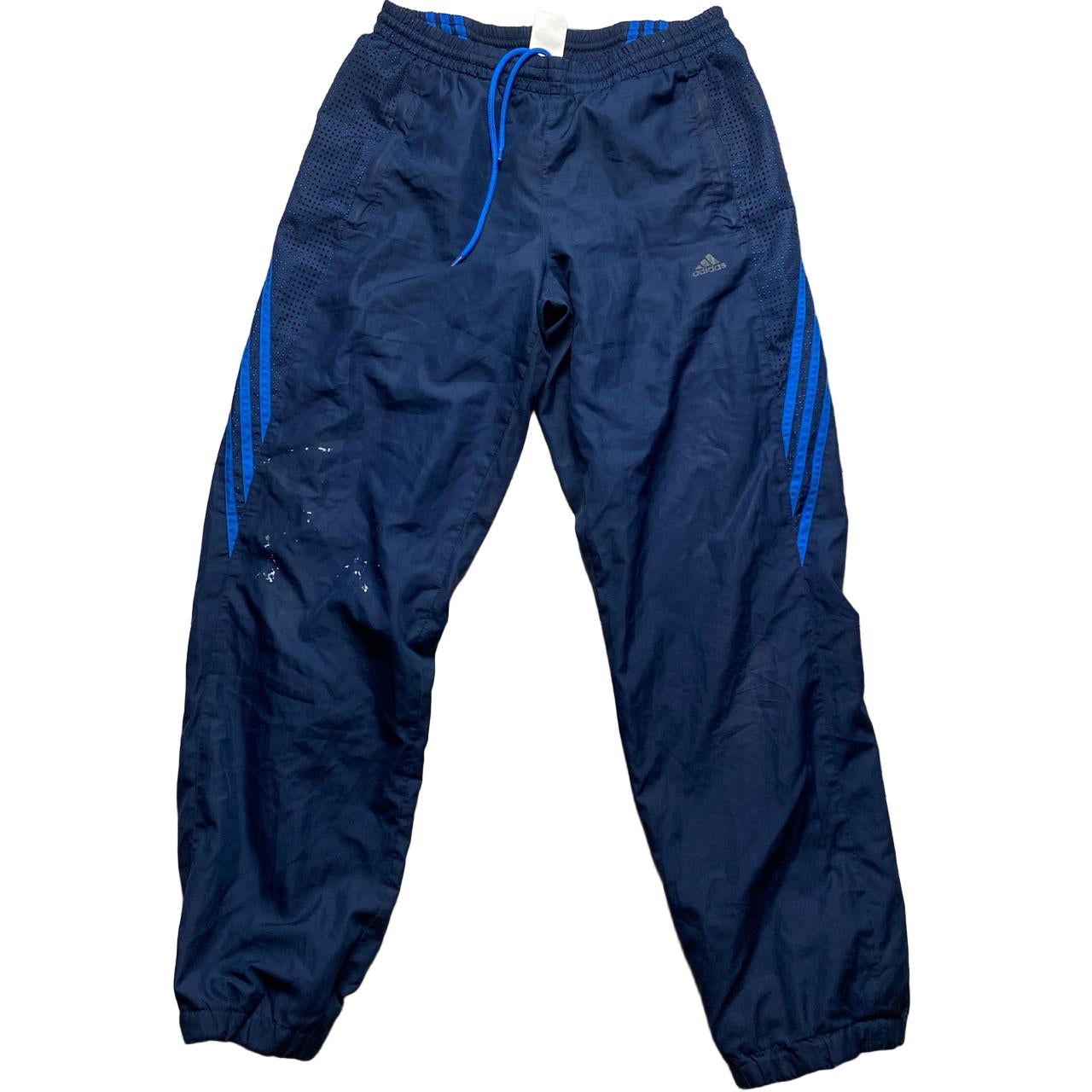 Adidas Navy and Blue Stripe Shell Trackpant Baggy Bottoms (M)