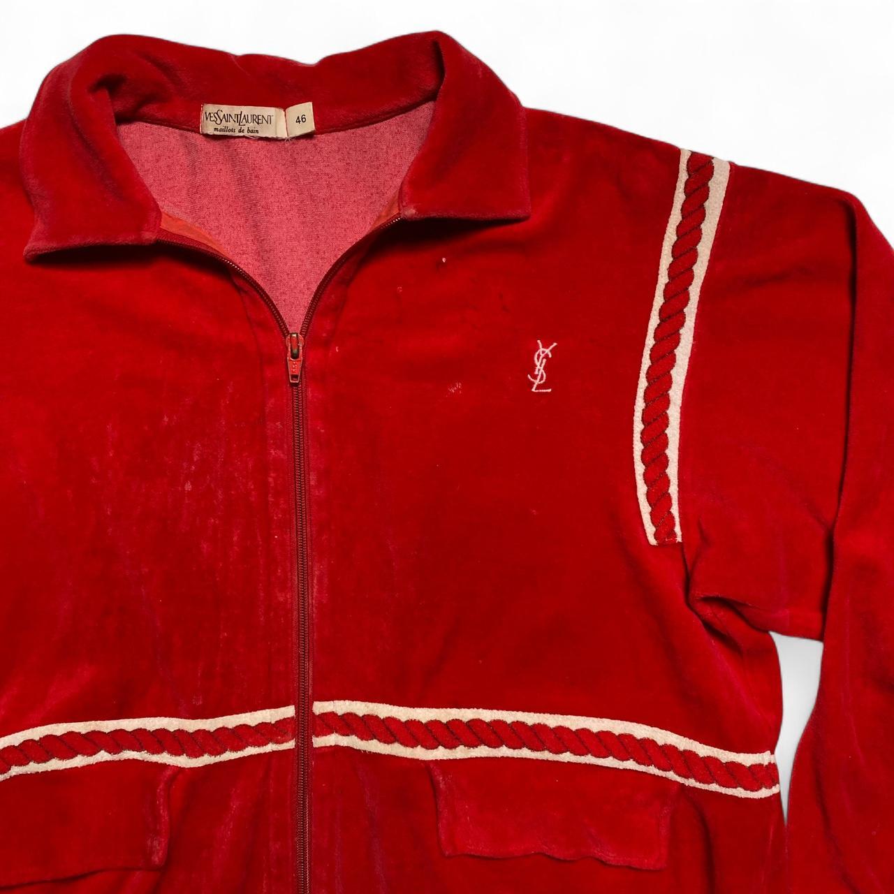 Yves Saint Laurent YSL Vintage 90’s Red and White Velour Tracksuit Jacket (M)