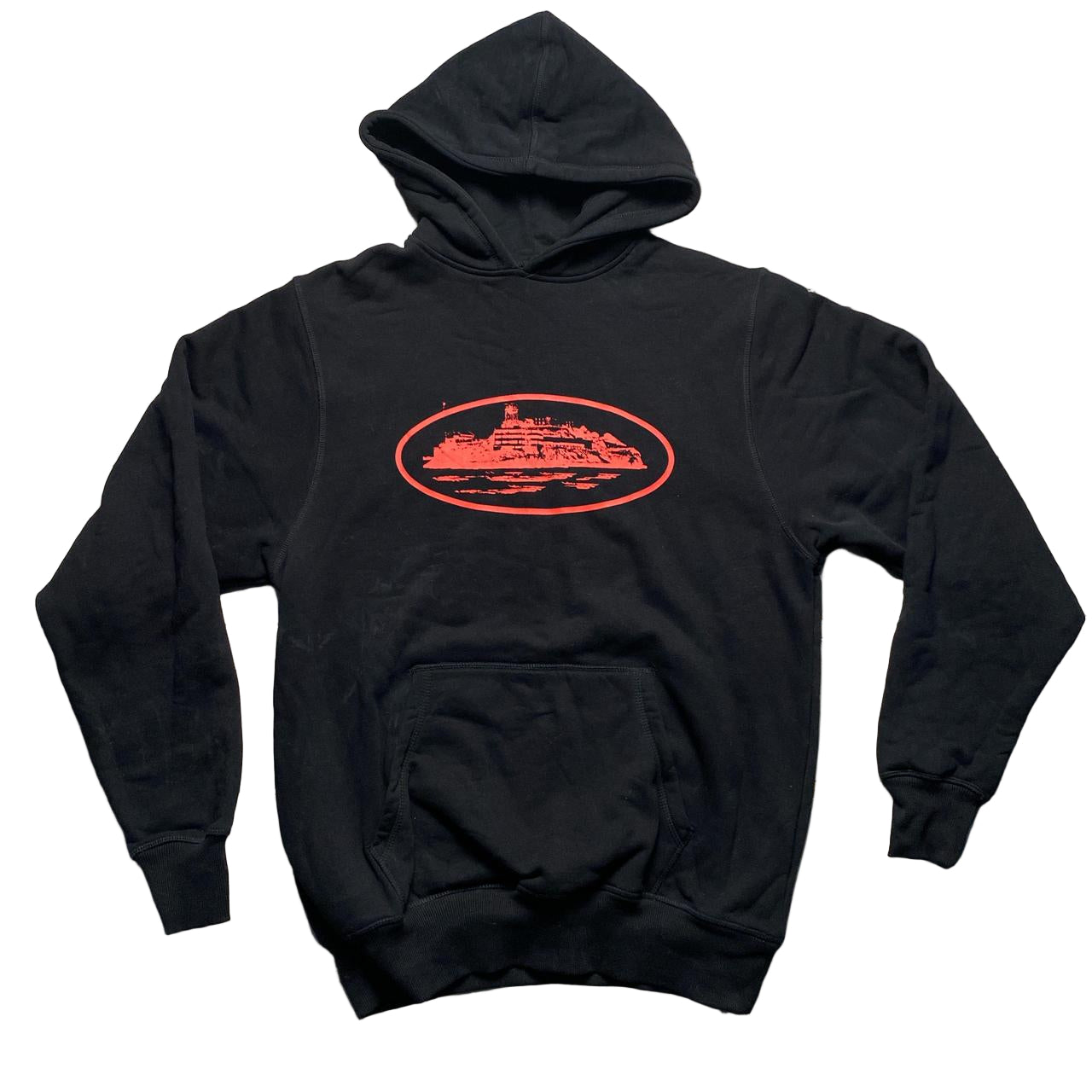 Corteiz Black and Red Alcatraz Hoodie (M)