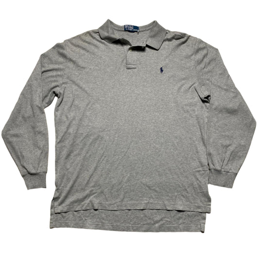 Ralph Lauren Polo Grey and Navy Blue Pony Long Sleeve Polo Shirt (XL)