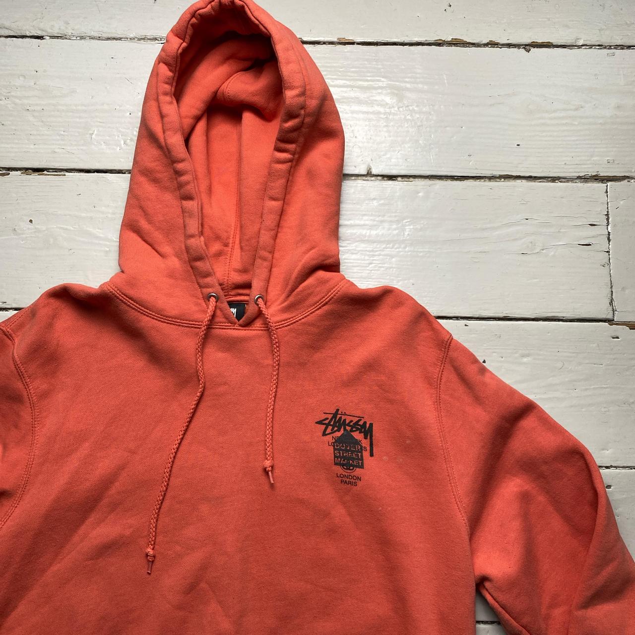 Stussy Dover Street Market Salmon Pink Orange and Black Hoodie